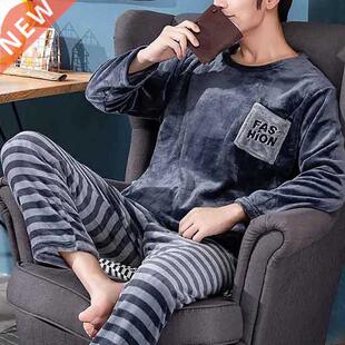 Pajama Man Warm Sleepwear Men's Flannel Winter Thick Pajamas