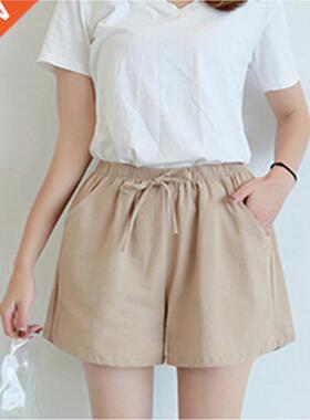 New Women's Shorts Hot Summer Casual Cotton Linen Shorts Mi