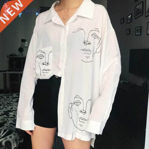 2021 New Summer Blouse Shirt Female Cotton Face Printing Ful