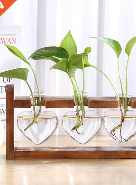 Wooden Frame Glass Vase Hydroponic Plant Vase Vintage Flower
