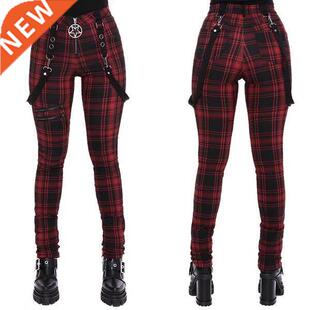 Women Plaid Pants High Waist Gothic Punk Pant Spring Summer