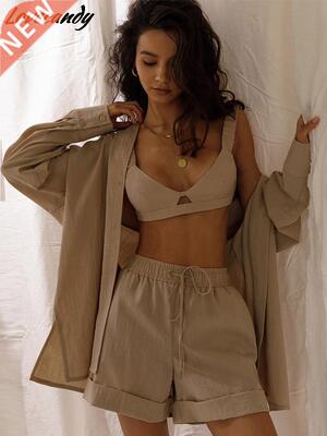 Summer Cotton Tracksuit Two Piece Set Women 2022 Casual Shor