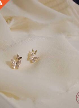 925 Sterling Silver Pavé Zircon Shiny Butterfly Stud