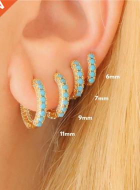 Aide 2022 rend 925 Stamp Silver Color Turquoise Hoop Earring