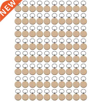 80Pcs Blank Round Wooden Key Chain  Wood Keychains Key Ta