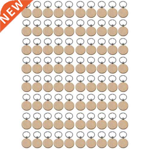 80Pcs Blank Round Wooden Key Chain  Wood Keychains Key Ta