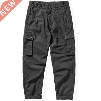 Summer pocket overalls tide black men's casual pants loose e