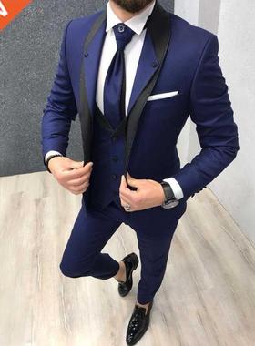 Custom Navy Blue Slim Fit Wedding Costume Suit for Men Groom