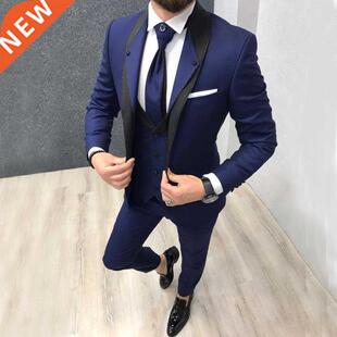 Custom Navy Blue Slim Fit Wedding Costume Suit for Men Groom