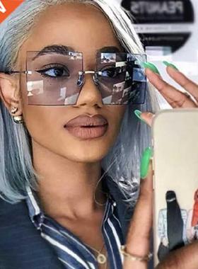 Vintage Square Sunglasses Women Luxury Oversized Rimless Sun
