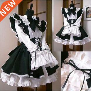 Women Maid Outfit Anime Long Dress Black and White Apron Dre