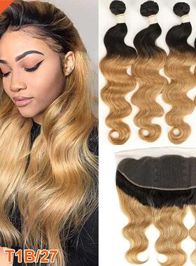 Rebecca Ombre Bundles With Frontal Two Tone 1B/99J 1B/27 1B/