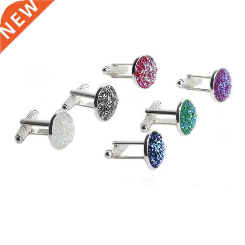 Simple Luxury Colorful Drusy Stone Cufflinks for Men Women R