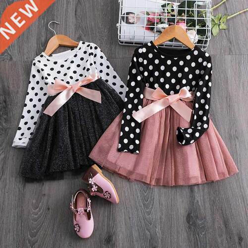 2022 Long Sleeve Dress For Girl Polka Dot Bow Kid Clothes 2