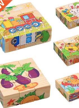 Wooden Animal Puzzle Kids Toys 6 Sides Wisdom Jigsaw Early