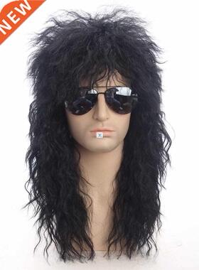 Men's Wig 80s Punk Heavy Metal Long Curly Hair Halloween Wig