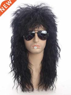 Men's Wig 80s Punk Heavy Metal Long Curly Hair Halloween Wig