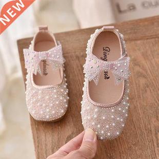 New Girls Single Princess Shoes Pearl Shallow Children's Fla