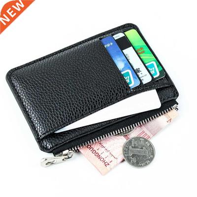 Soft Men Wallet Solid Color Textured PU Zipper Card Holder M