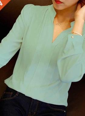 Spring Autumn White Blouses Office Shirts Women V-Neck Tops