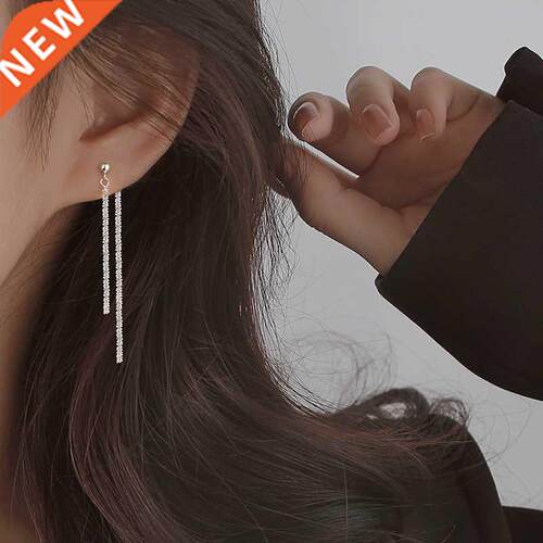 925 Sterlng Slver Sparklng Ear Lne Long Tassel Earrngs