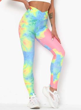 Women's tie-dye fitness pnts cross-fitting hip-lifting yog