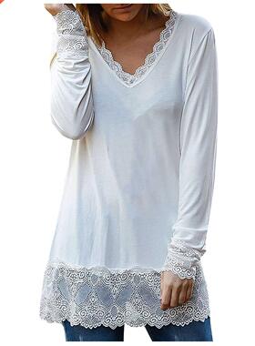 5xl Plus Size Lace Patchwork Women	s Shirt Long Sleev