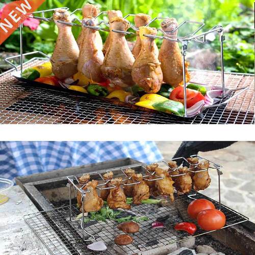 Stainless Steel Chicken Wing Leg Rack Grill Holder With Drip