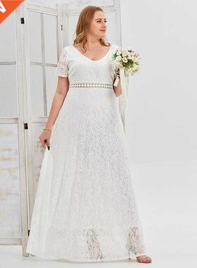 Xl-4xl Large size white lace wedding dress evening gown