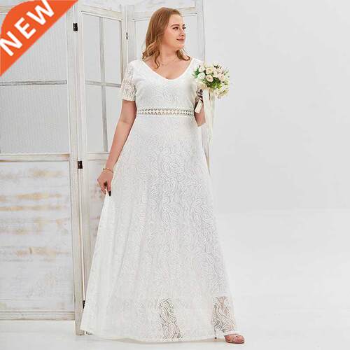 Xl-4xl Large size white lace wedding dress evening gown