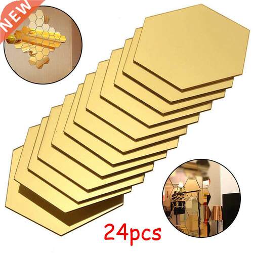 24pcs Hexagon Mirror Wall Stickers Acrylic Self Adhesive Mos