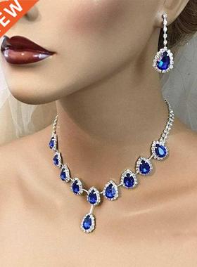 ndy Blue Water Drop Rhinestones Women's Necklace With Silver