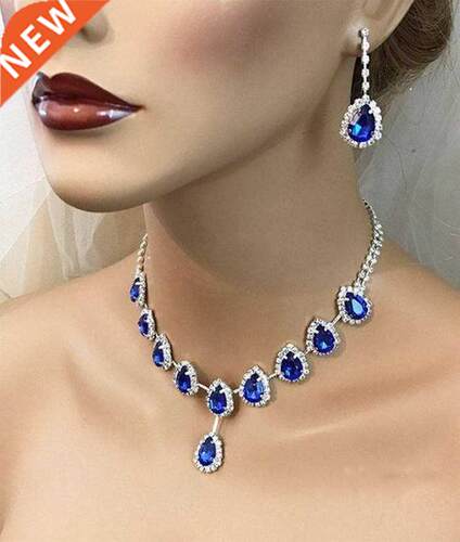 ndy Blue Water Drop Rhinestones Women's Necklace With Silver