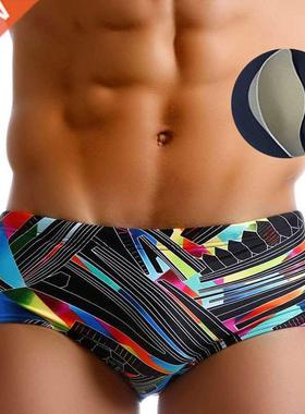 2020 New Swimsuit Geometric Color Padded Men's Swim Briefs S