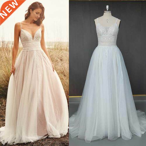 True Photos Boho Spaghetti Straps Wedding Dress Geometric La