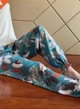 Women Cotton Silk Casual Trousers Summer Loose Pajamas Home