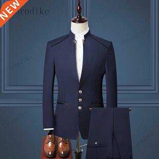 Thorndike Men Suit Chinese Style Stand Collar Suit Male Wedd