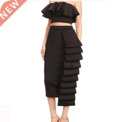 性感层叠高腰半身裙+裹胸短上衣大码显瘦两件装女 Two-piece?set