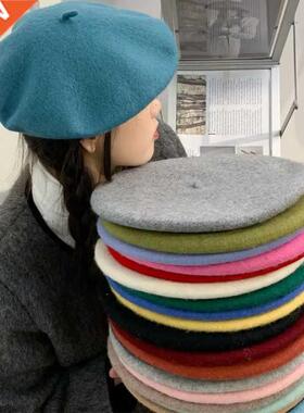 Vintage Plain Beret Hats French Berets Warm Wool Spring Wint