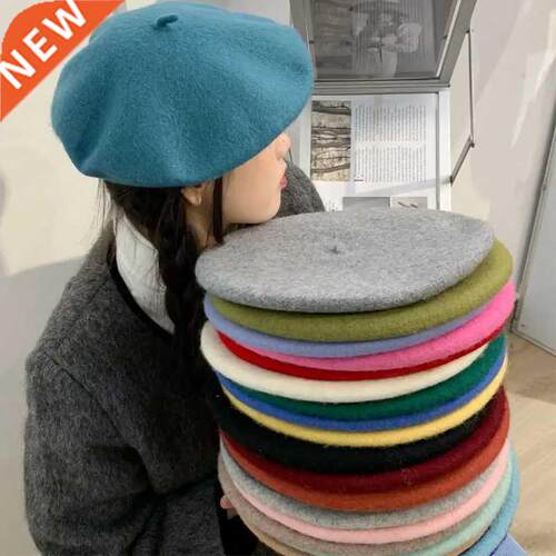 Vintage Plain Beret Hats French Berets Warm Wool Spring Wint