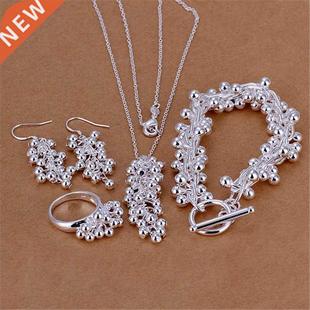 Fashion 925 Silver Jewelry set earrings bracelet rings neck