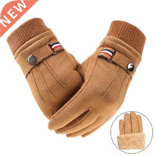 Men's Winter Gloves Suede Warm Split Finger Gloves Outdoor