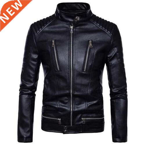 Mens Bomber Jackets Fashion Men Faux Leather Coat Zipper Ove