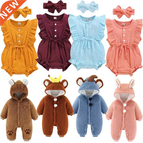 Baby Girl Clothes + Headband Cotton Linen Ruffles Sleeveless