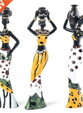 Quality 3Pcs Retro Vase African Woman Statue Exotic Resin