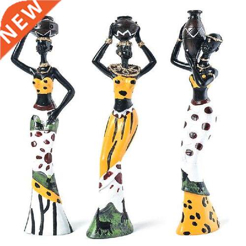 Quality 3Pcs Retro Vase African Woman Statue Exotic Resin