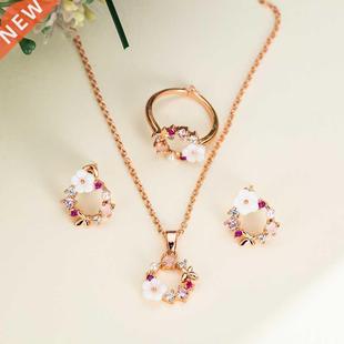 Fashion Rose Gold Crystal Pendant Necklace Earrings Rings Se