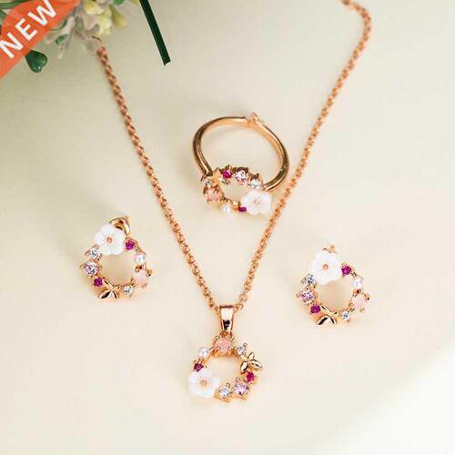Fashion Rose Gold Crystal Pendant Necklace Earrings Rings Se