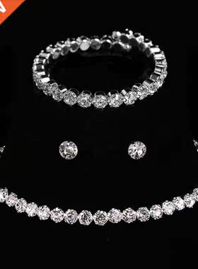 Classic Female Round Crystal Jewelry Set Charm Silver Color