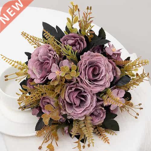 Retro Silk Artificial Rose Flowers DIY Autumn Wedding Home D
